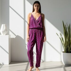 DVF pink pattern silk sleeveless jumpsuit - size 14 (XL) NWOT